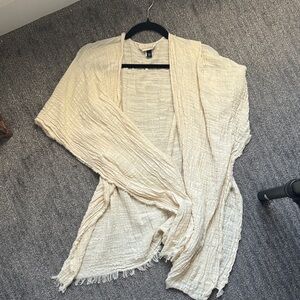 Cream Textured Open Front Cardigan